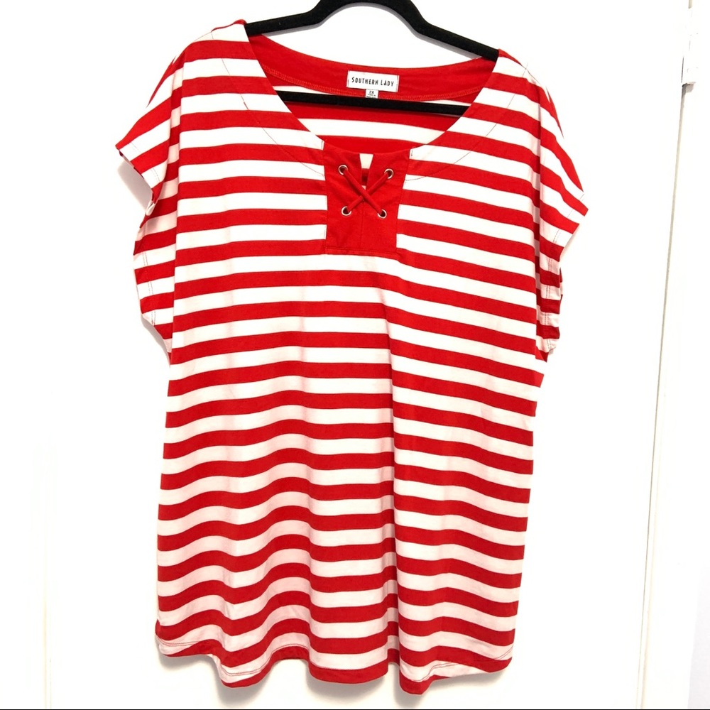 Southern Lady Women's Stripes Short Sleeve Blouse